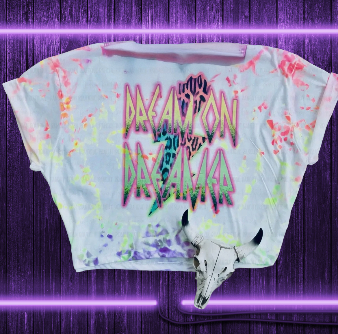 Neon Dream On Dreamer Western Cropped Tee