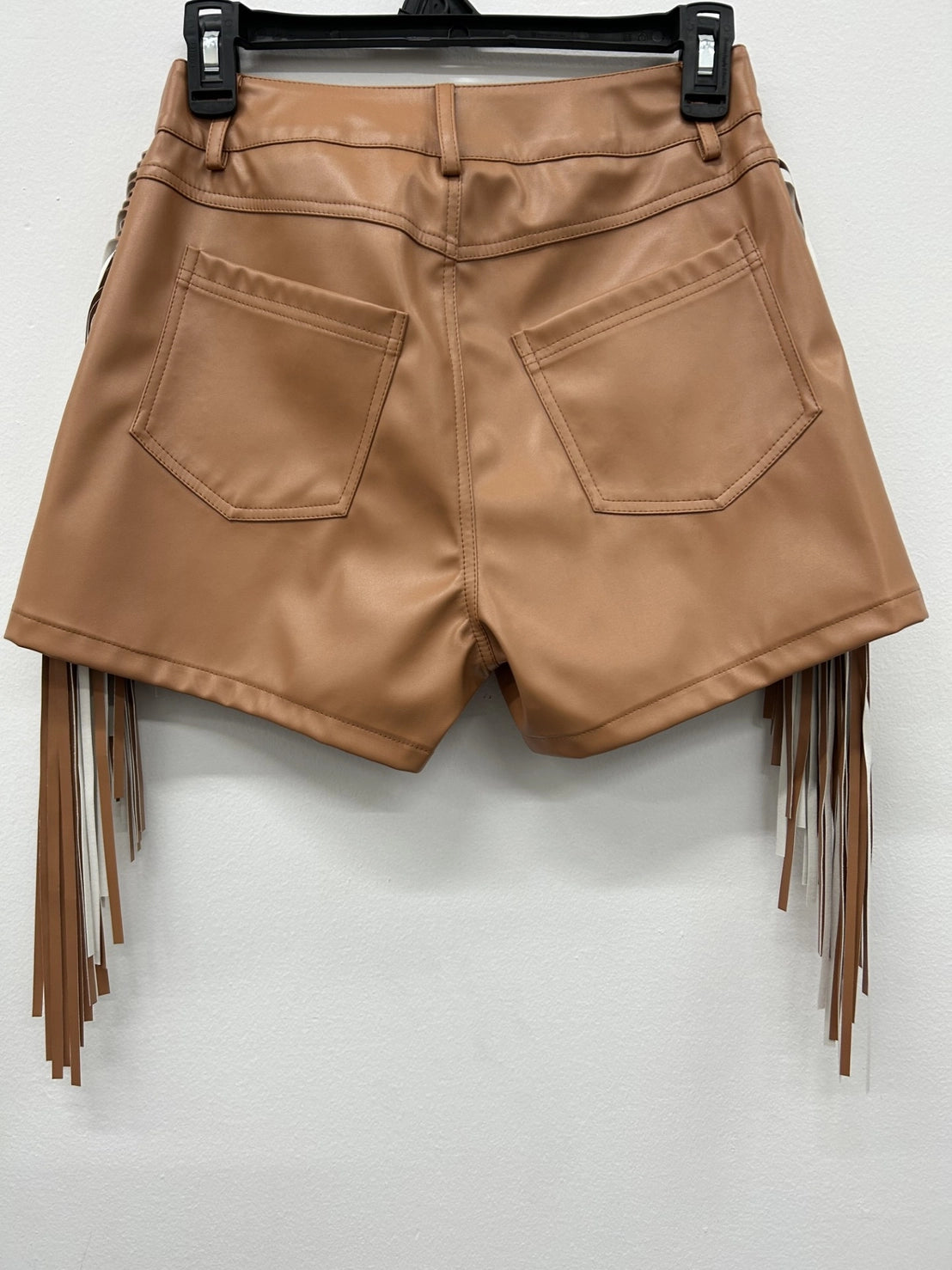 Camel Long Side Fringe Shorts