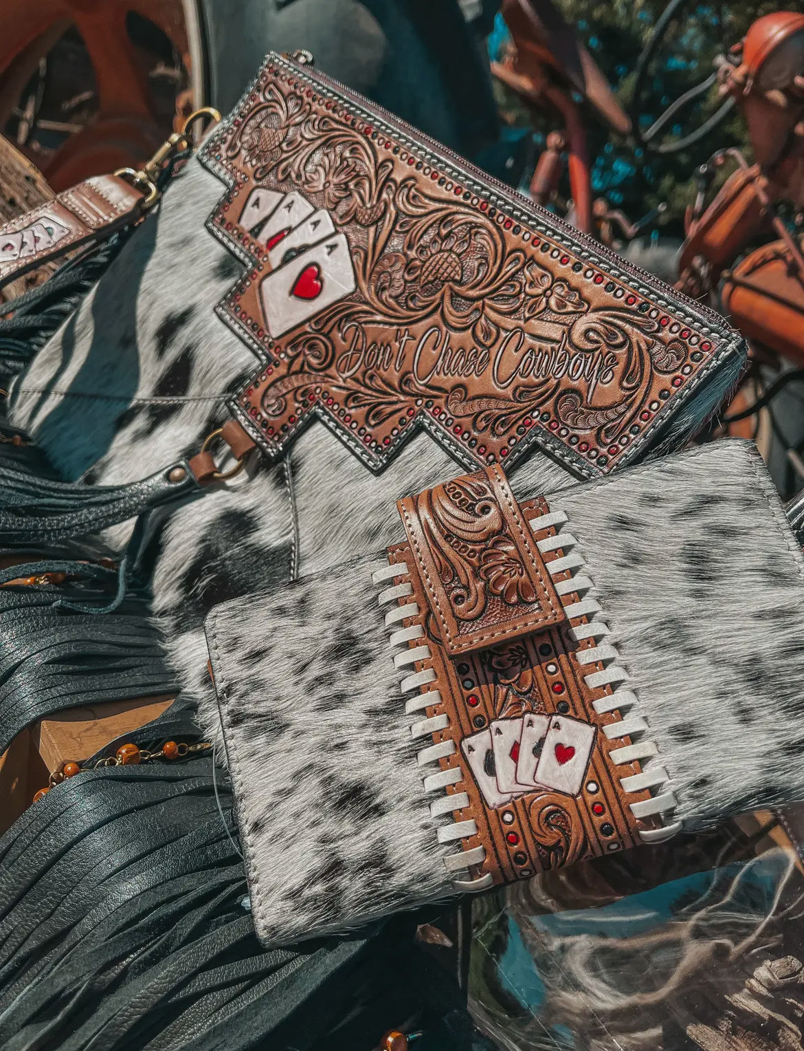 Don't Chase Cowboys Aces Cards Cowhide Wallet