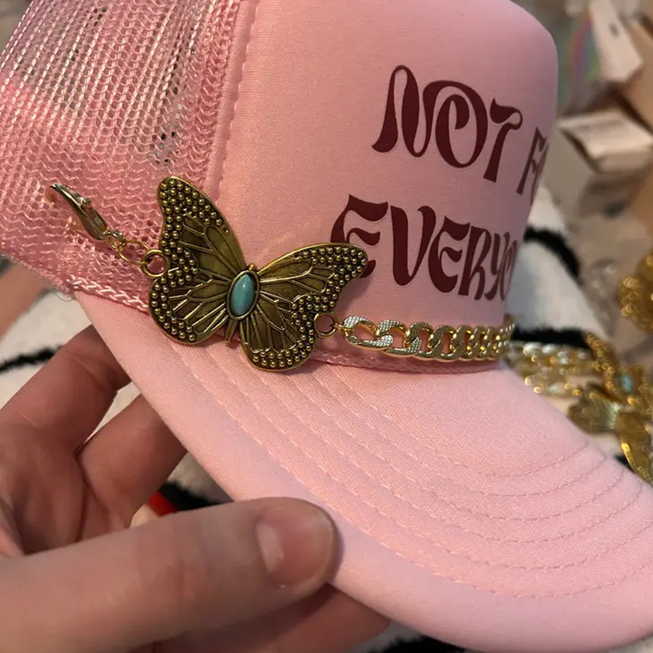 Turquoise & Embossed SilverButterfly Trucker Hat Chain