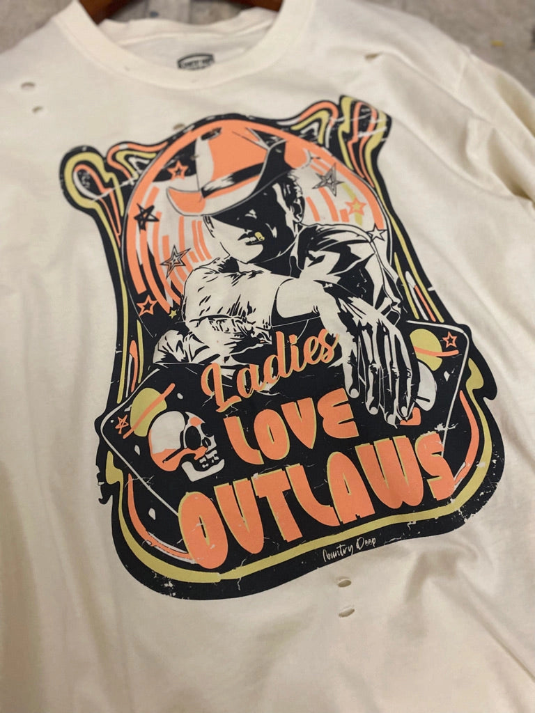 Ladies Love Outlaws Distressed 80's Vintage T Shirt