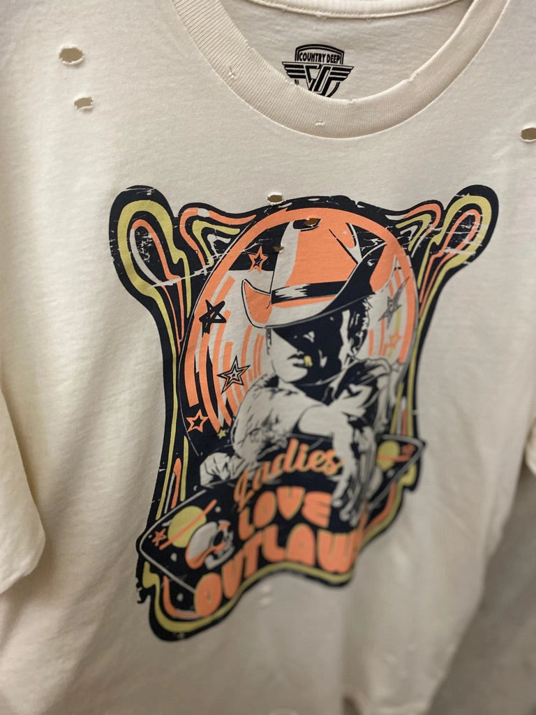 Ladies Love Outlaws Distressed 80's Vintage T Shirt