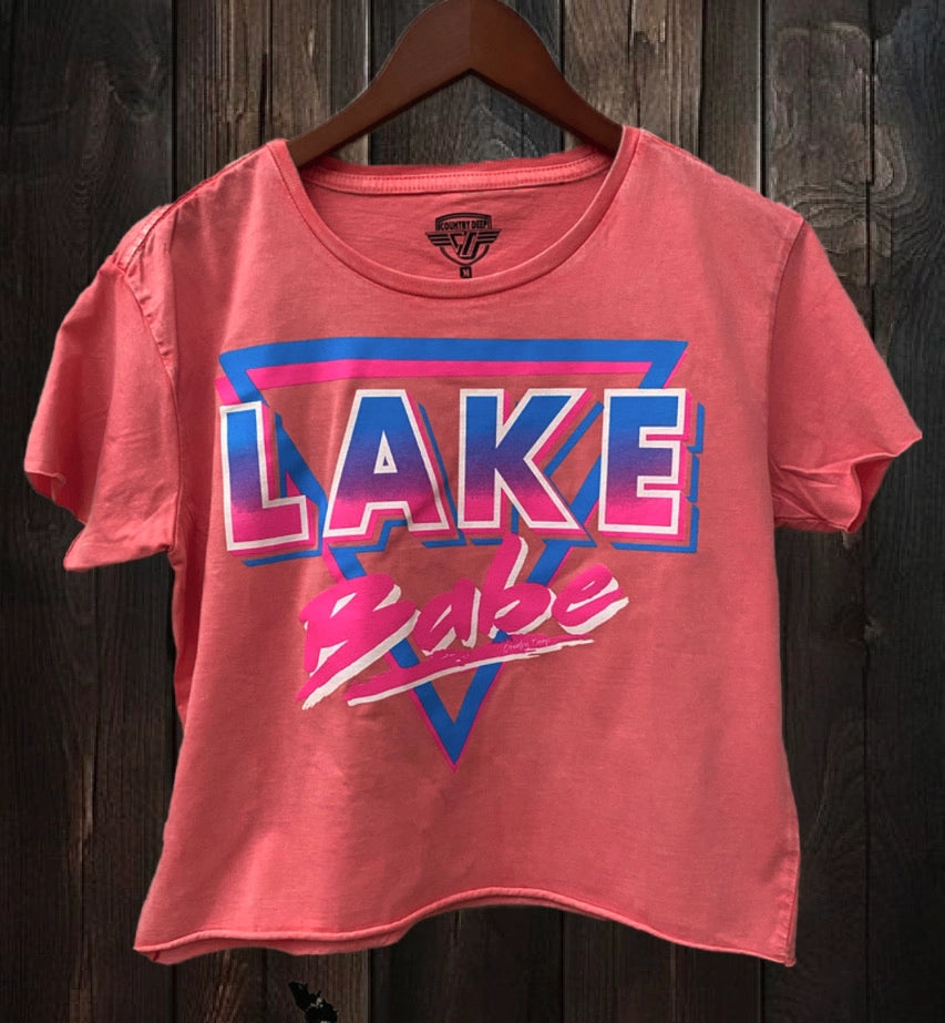 Lake Babe Regular Cropped Acid Wash T-Shirt