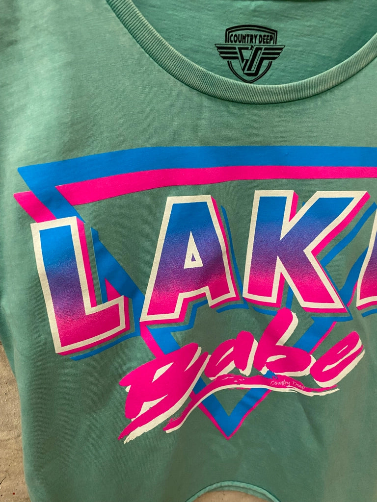 Lake Babe Regular Cropped Acid Wash T-Shirt