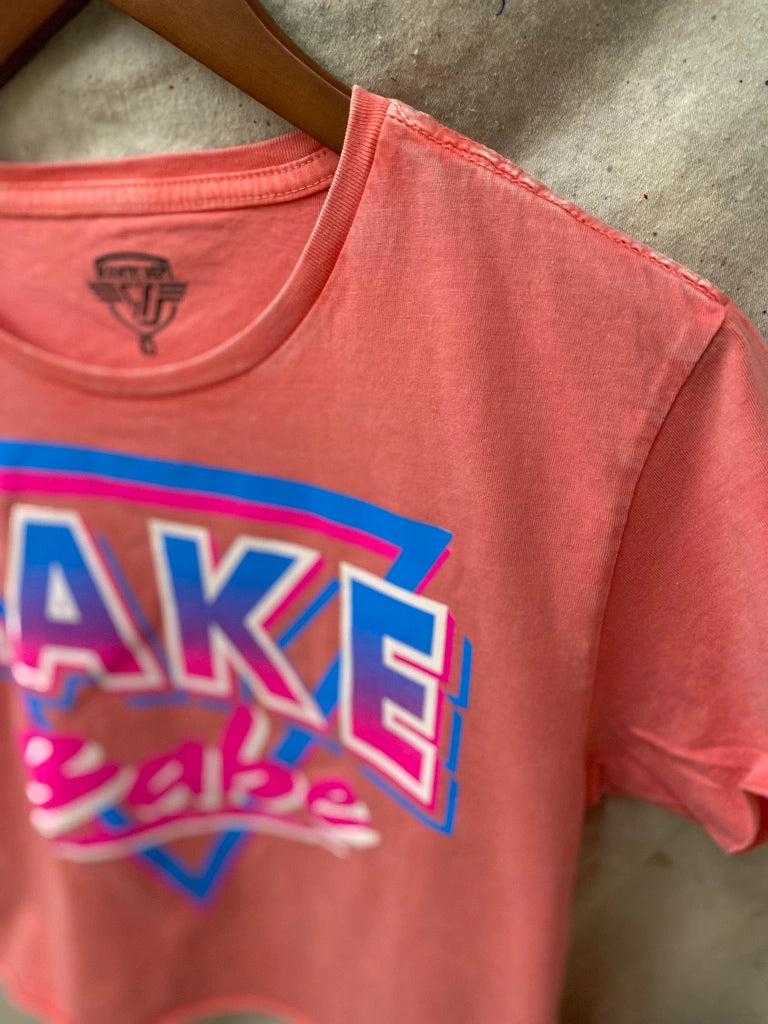 Lake Babe Regular Cropped Acid Wash T-Shirt