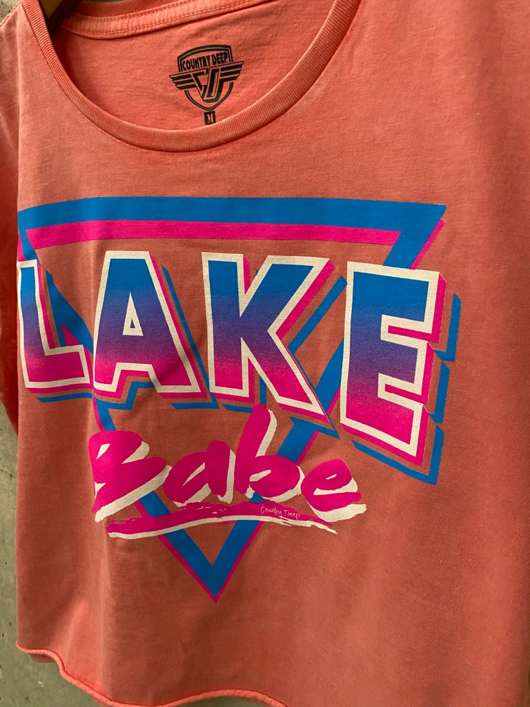 Lake Babe Regular Cropped Acid Wash T-Shirt