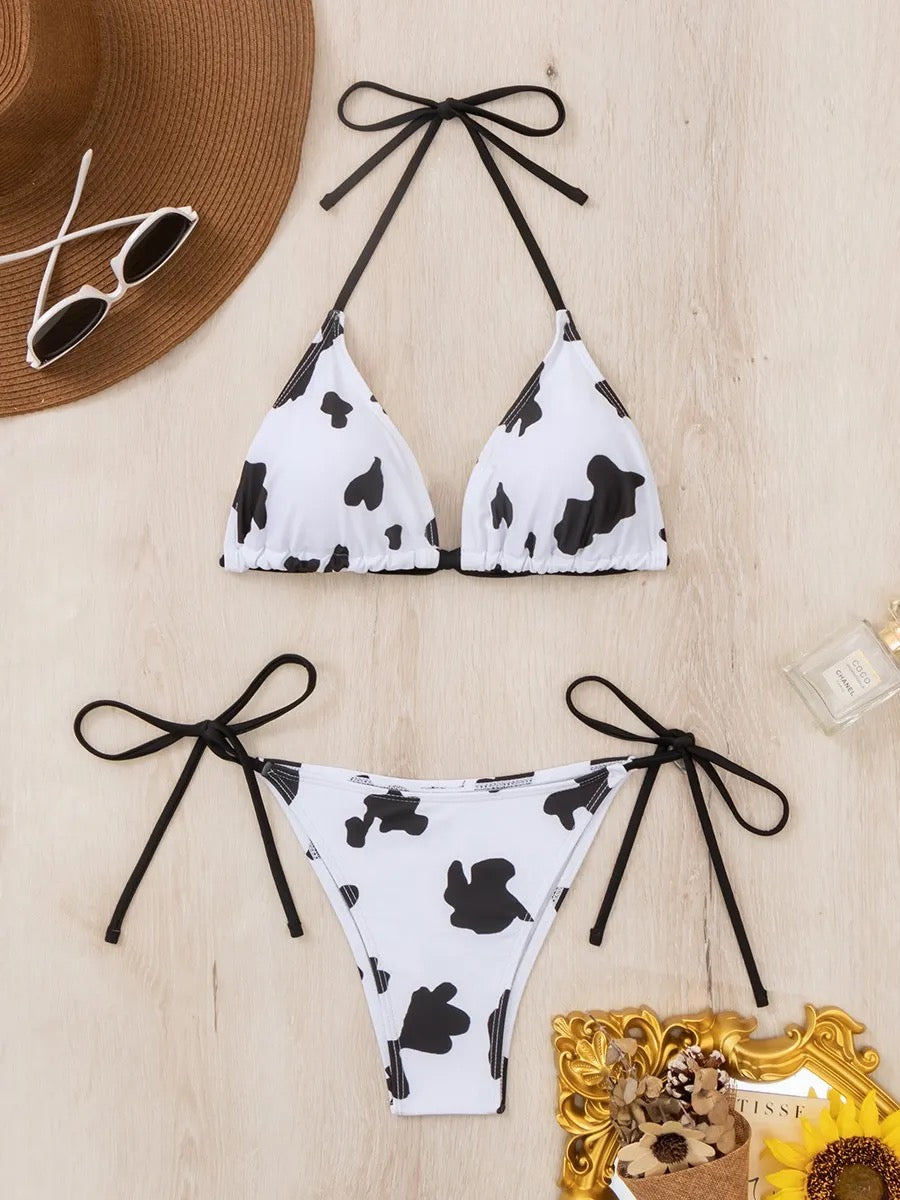 Cow Print Tie-Side Bikini