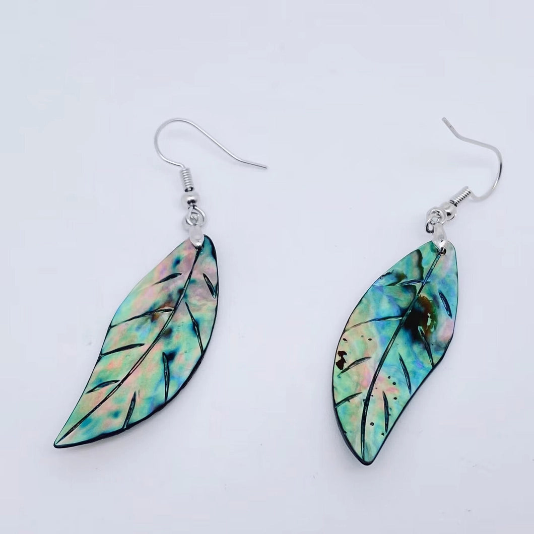Leaf Shape Abalone Shell Dangle Earrings