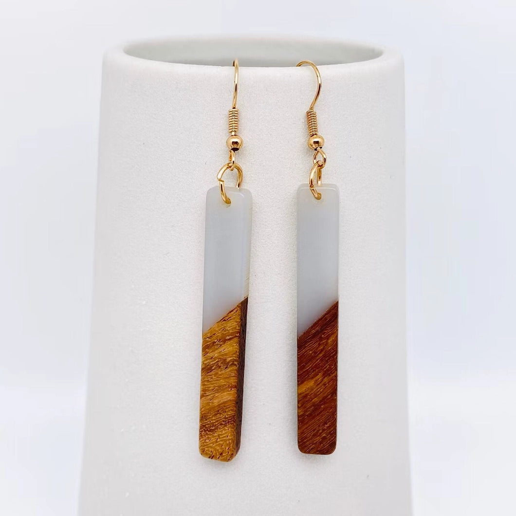 Resin Wooden Stick Rectangular Pendant Earrings