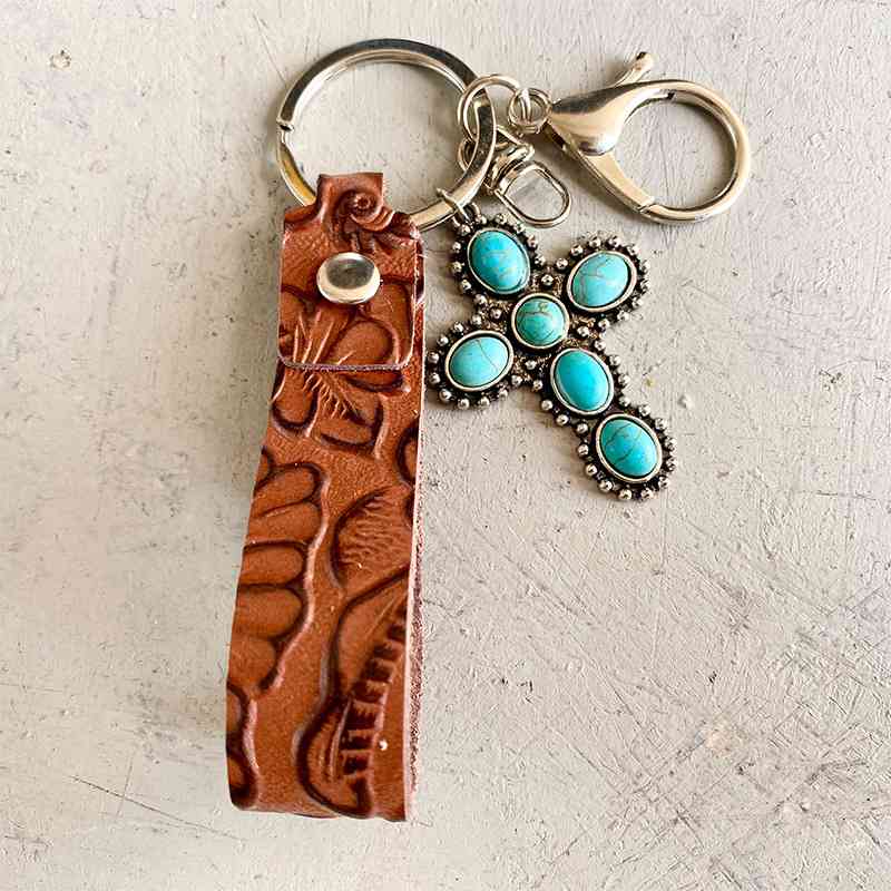 Turquoise Leather Key Chain