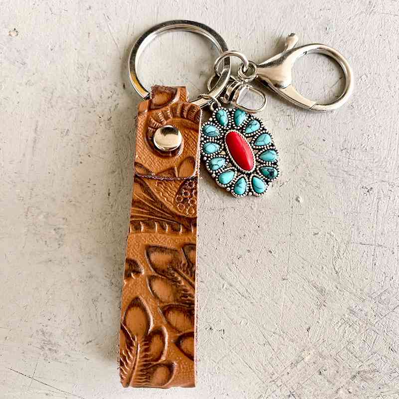 Turquoise Leather Key Chain