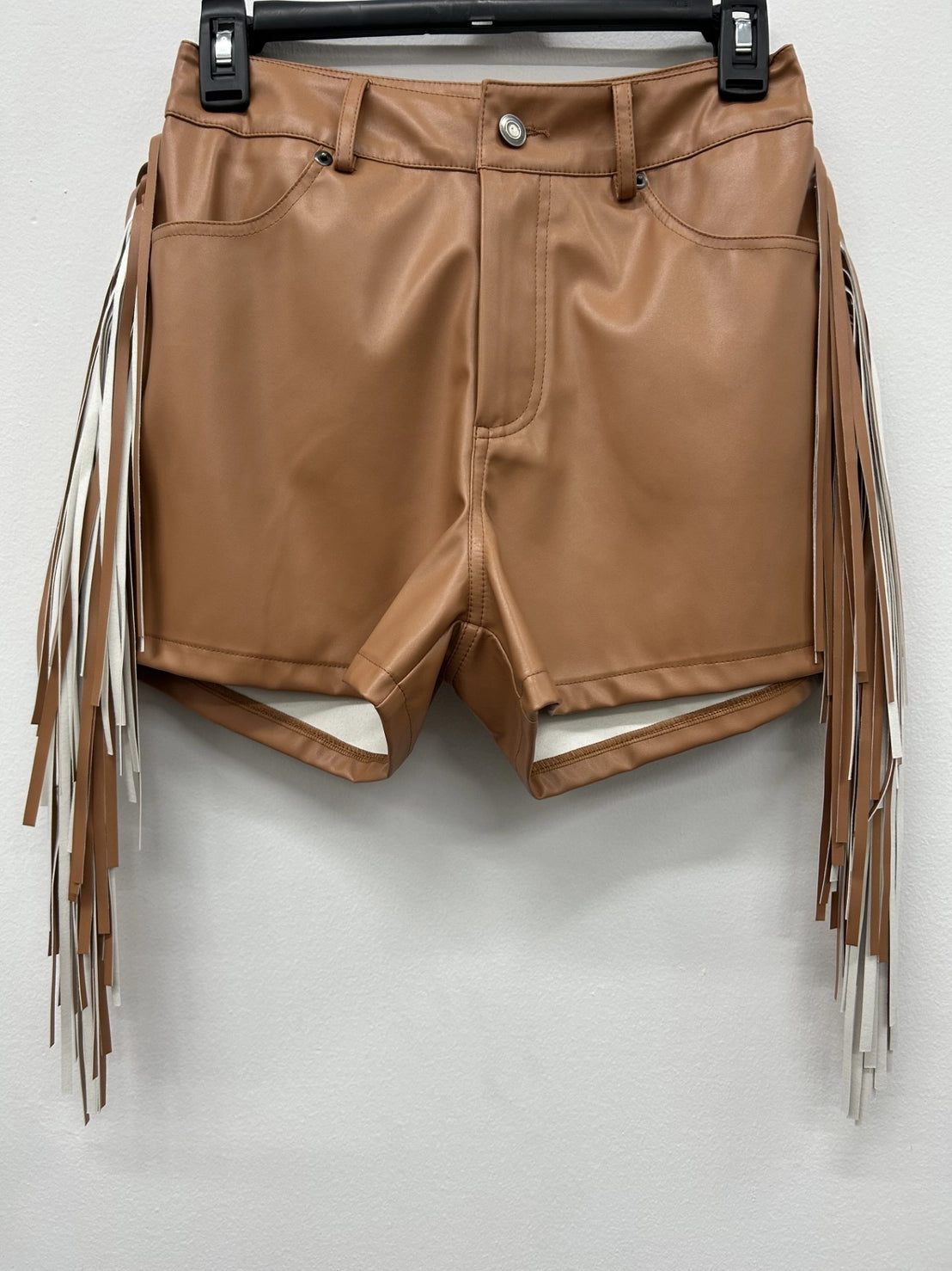 Camel Long Side Fringe Shorts
