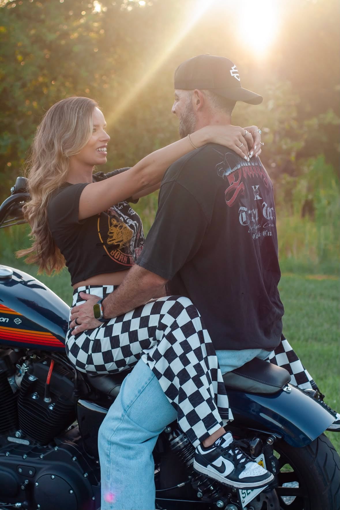 Checkered Print High Waist Wide Leg Pants