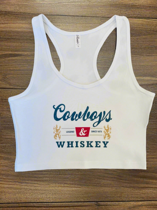 Cowboys & Whiskey Crop Tank Top