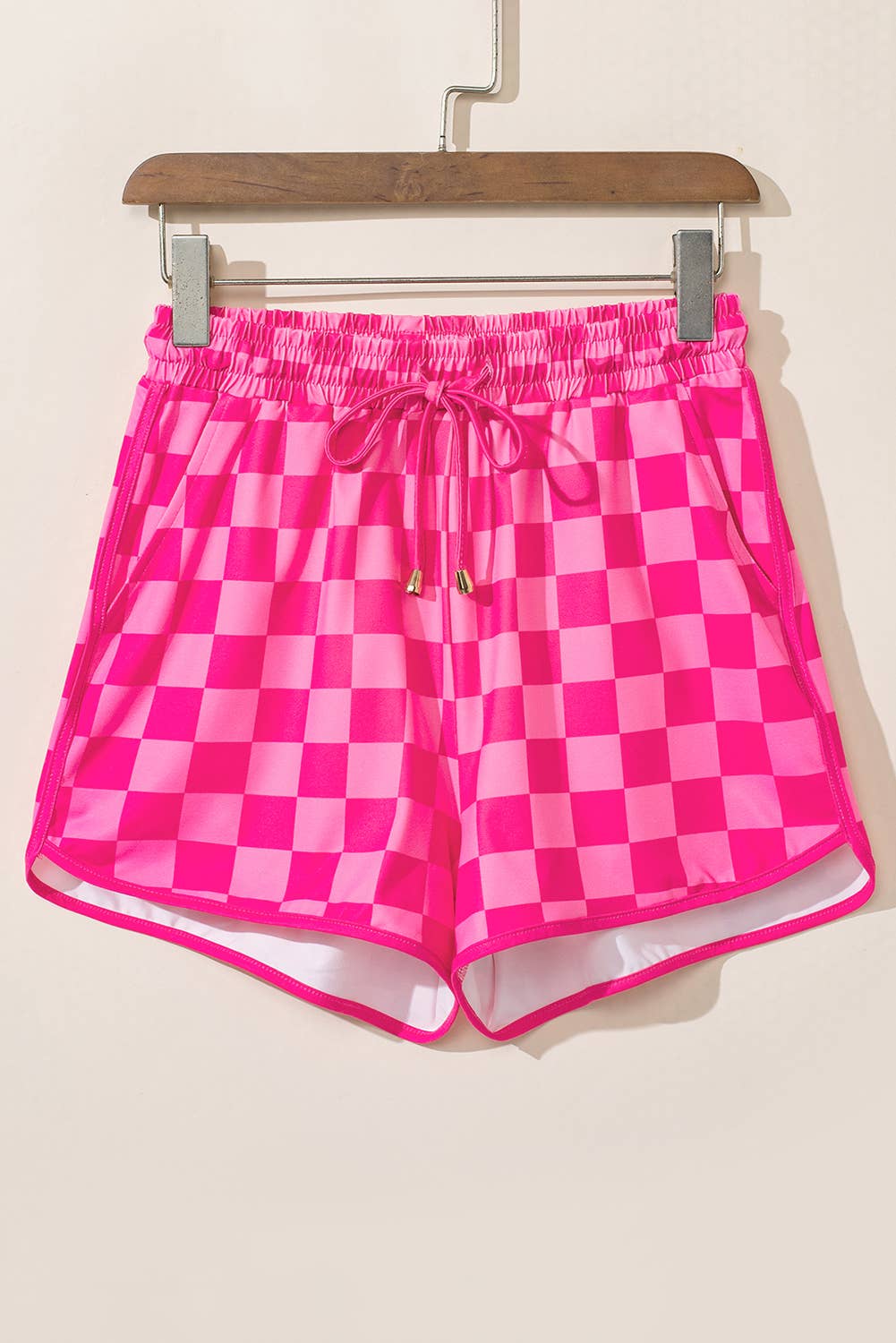 Checkered Drawstring Elastic Waist Casual Shorts