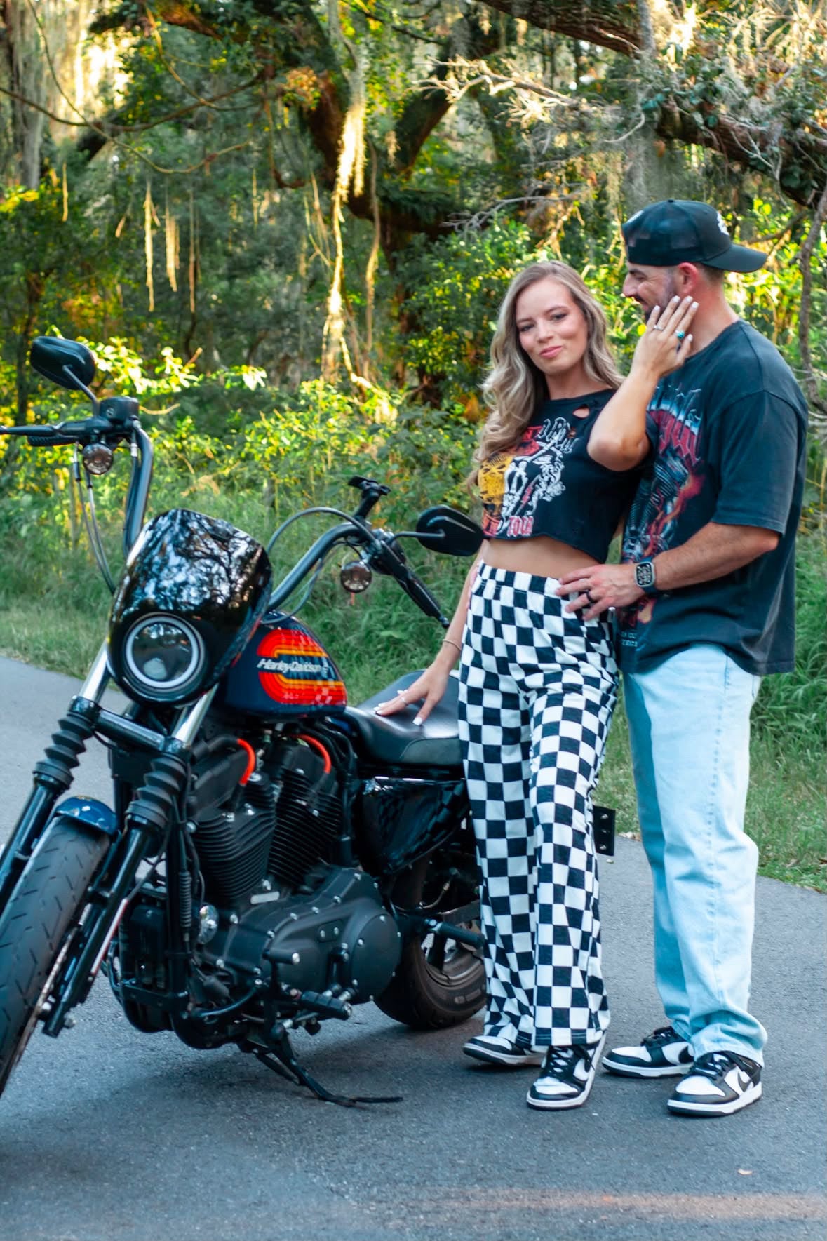 Checkered Print High Waist Wide Leg Pants