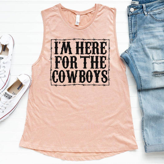 Im Here for the Cowboys - Heather Pink-  Festival Tank