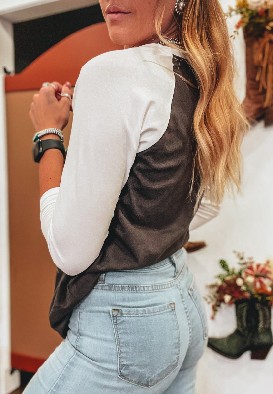 Yee Haw Graphic Contrast Round Neck Raglan Sleeve T-Shirt