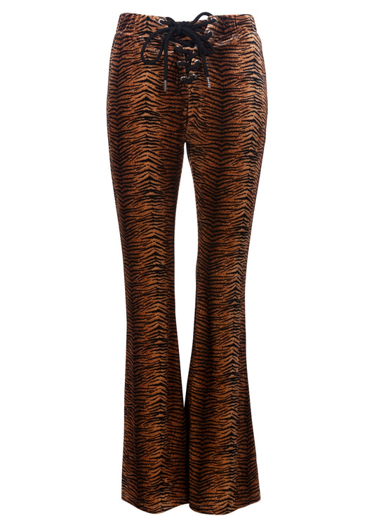 Tiger Animal Print Velvet Bell Bottoms Palazzo Flare Pants