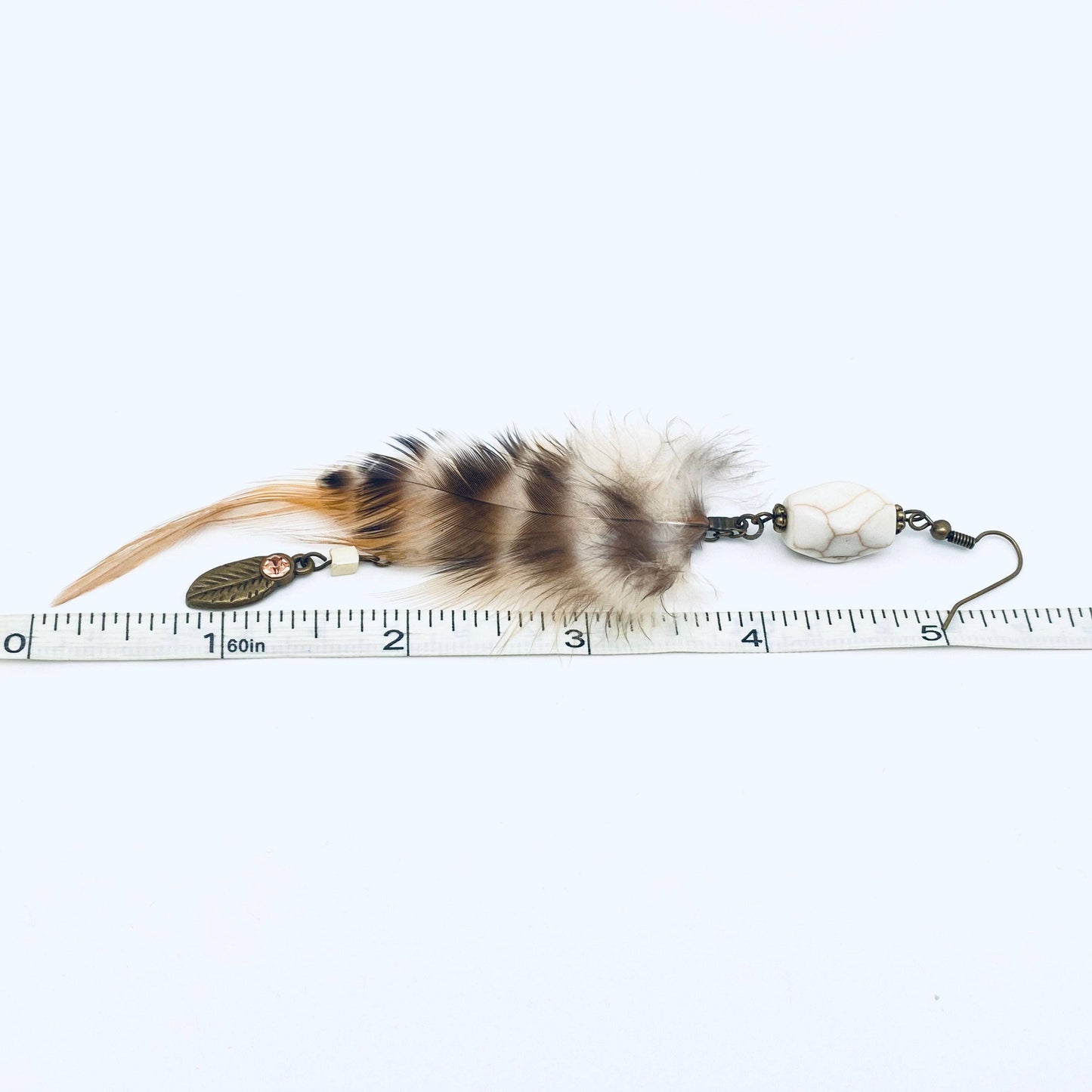 Bohemian Style Metal Leaf Pendant Long Feather Earrings