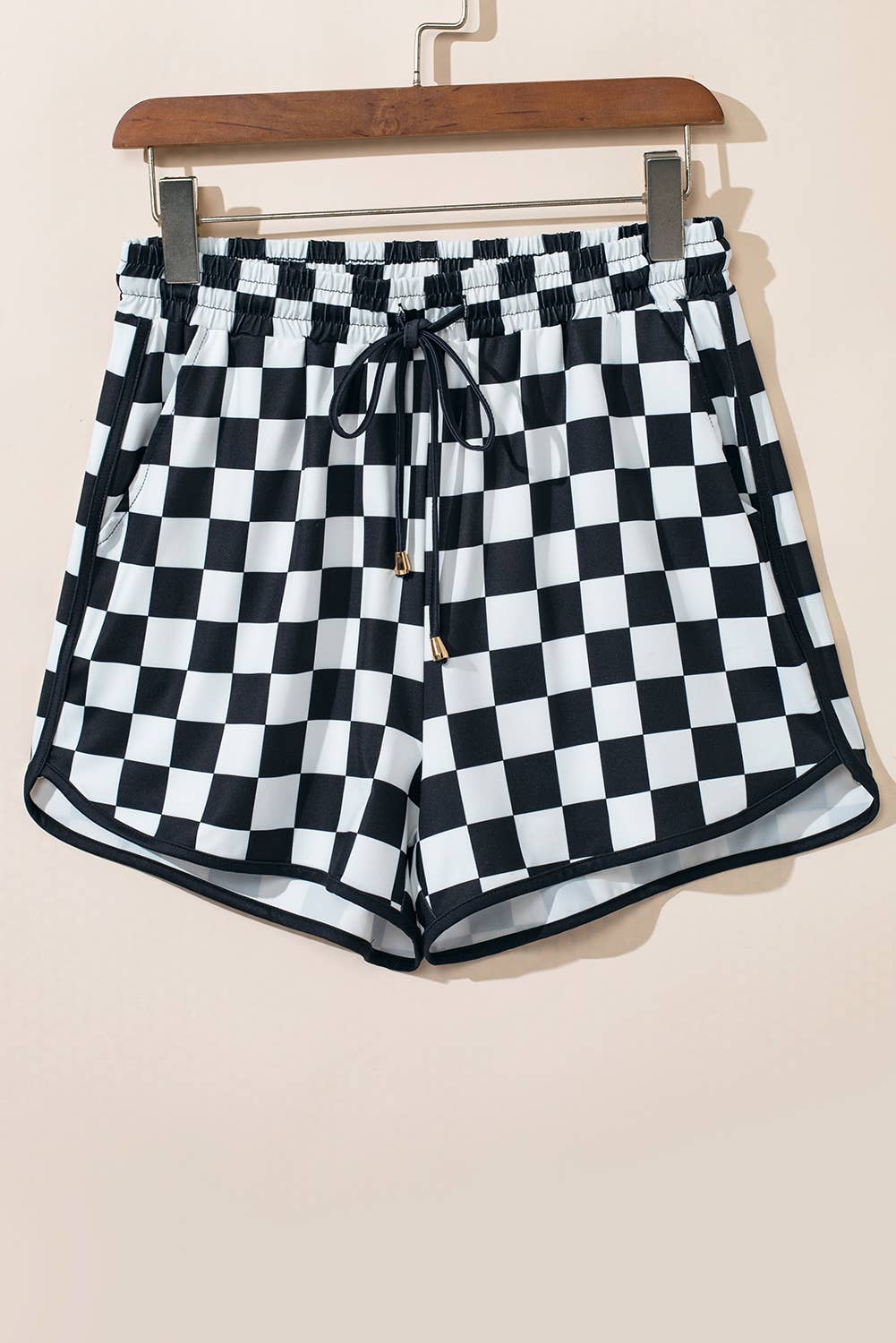 Checkered Drawstring Elastic Waist Casual Shorts