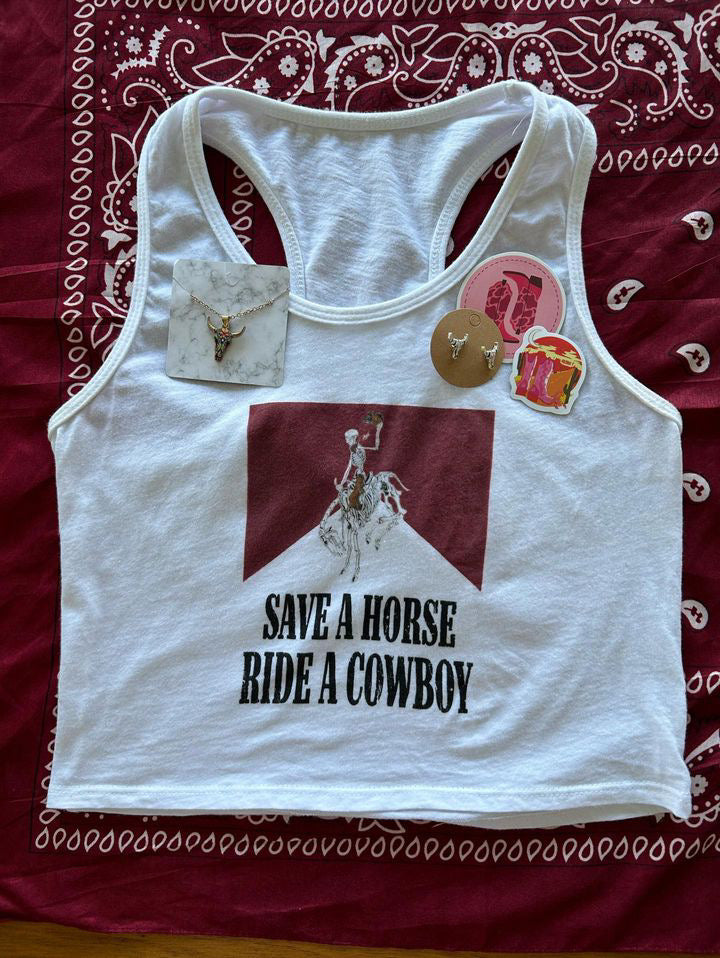 Save A Horse, Ride A Cowboy - Crop Tank Top