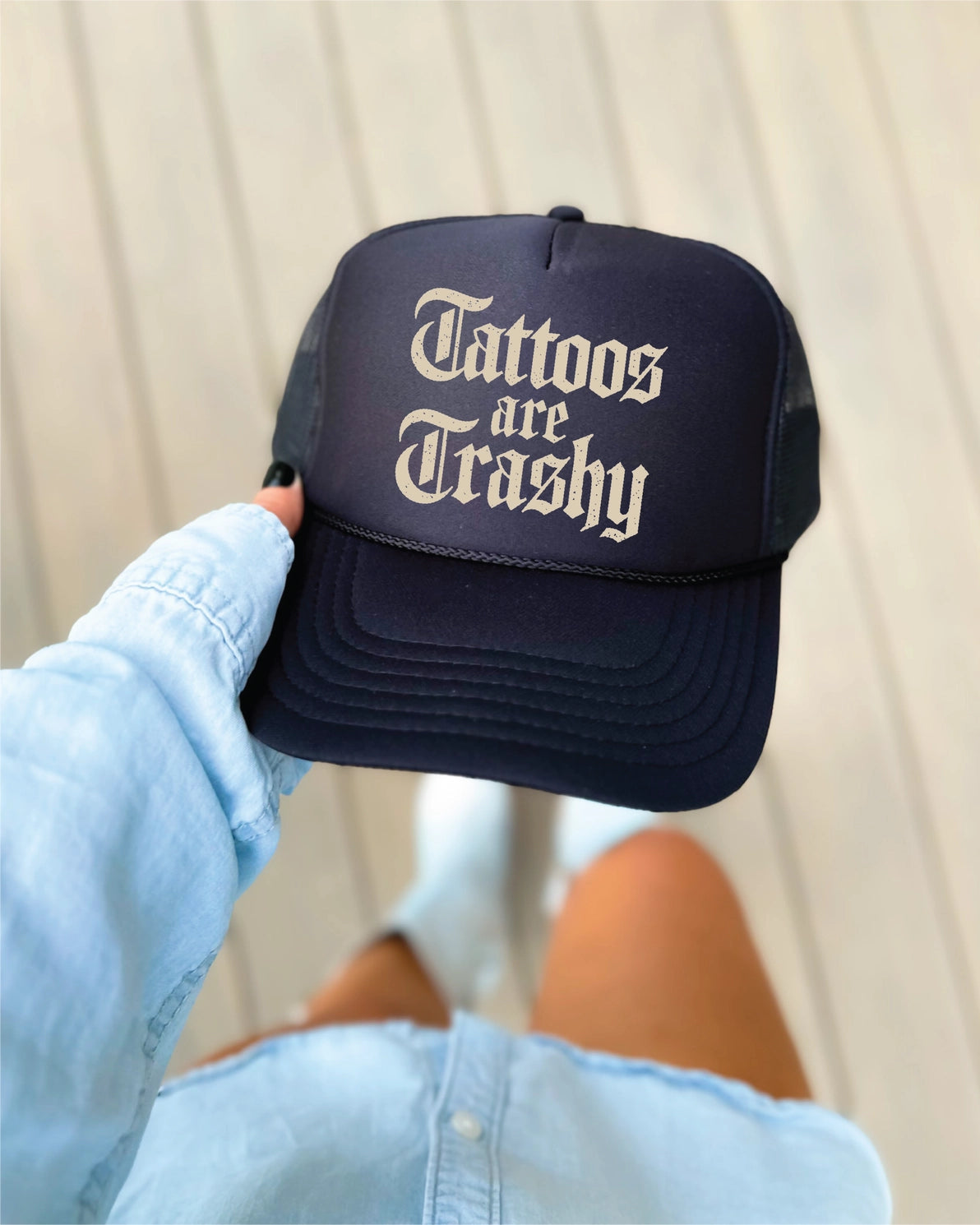 Tattoos Are Trashy Dtf Printed Black Trucker Hat