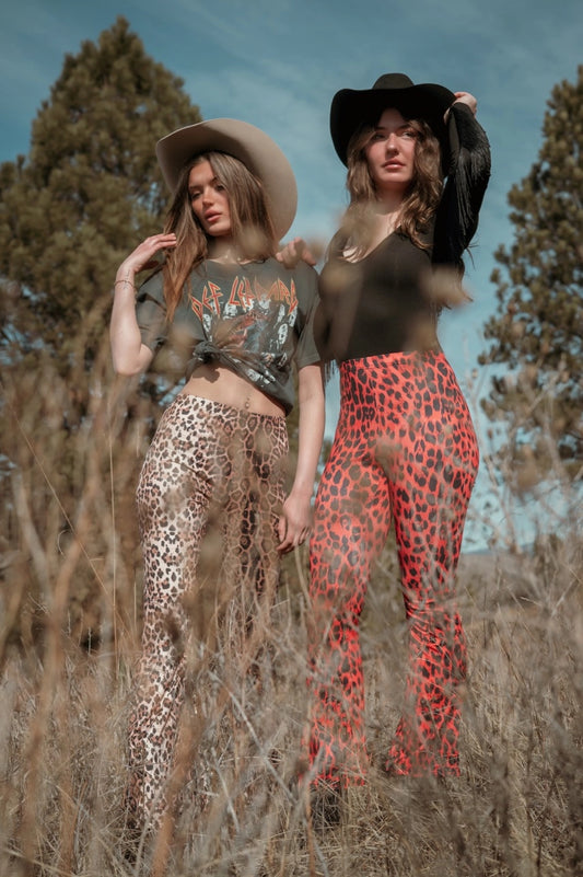 Red Leopard Print Bell Bottoms Cheetah Palazzo Flare Pants