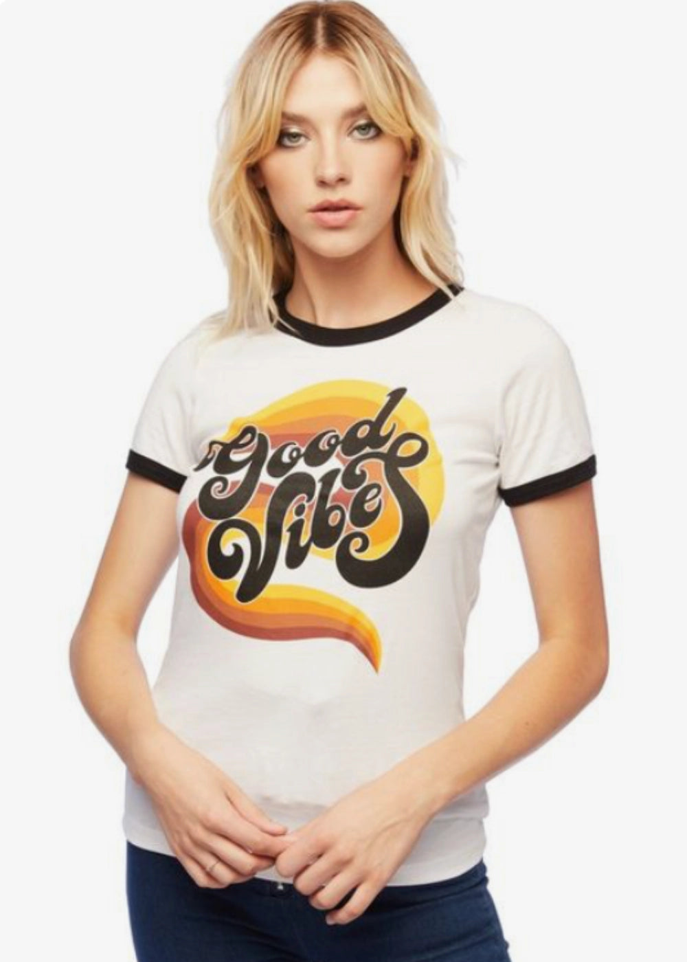 70s Inspired Good Vibes Only Ringer Tee Festival T-Shirt