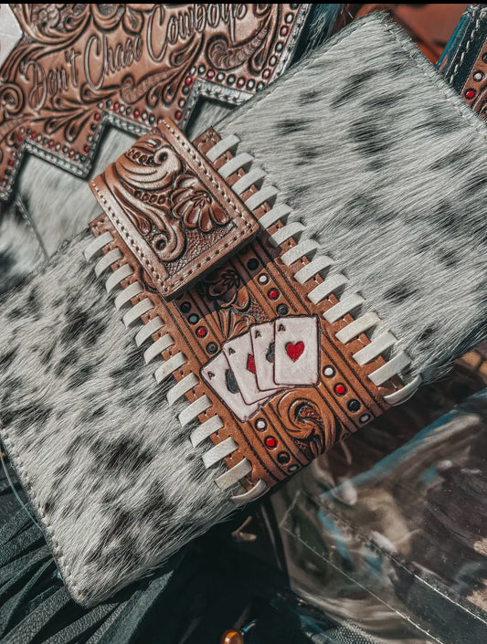 Don't Chase Cowboys Aces Cards Cowhide Wallet