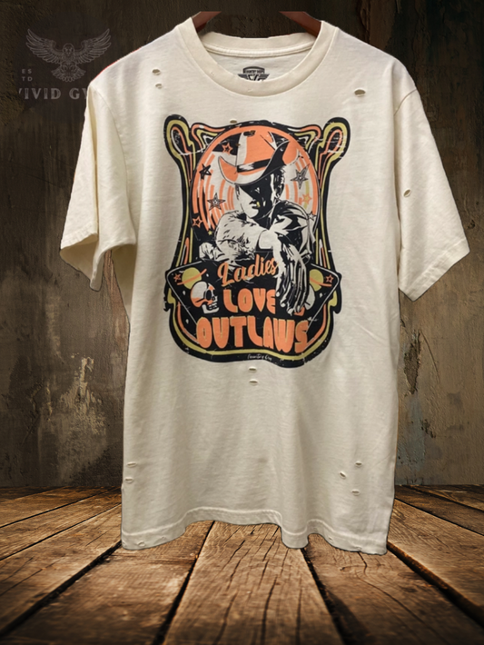 Ladies Love Outlaws Distressed 80's Vintage T Shirt