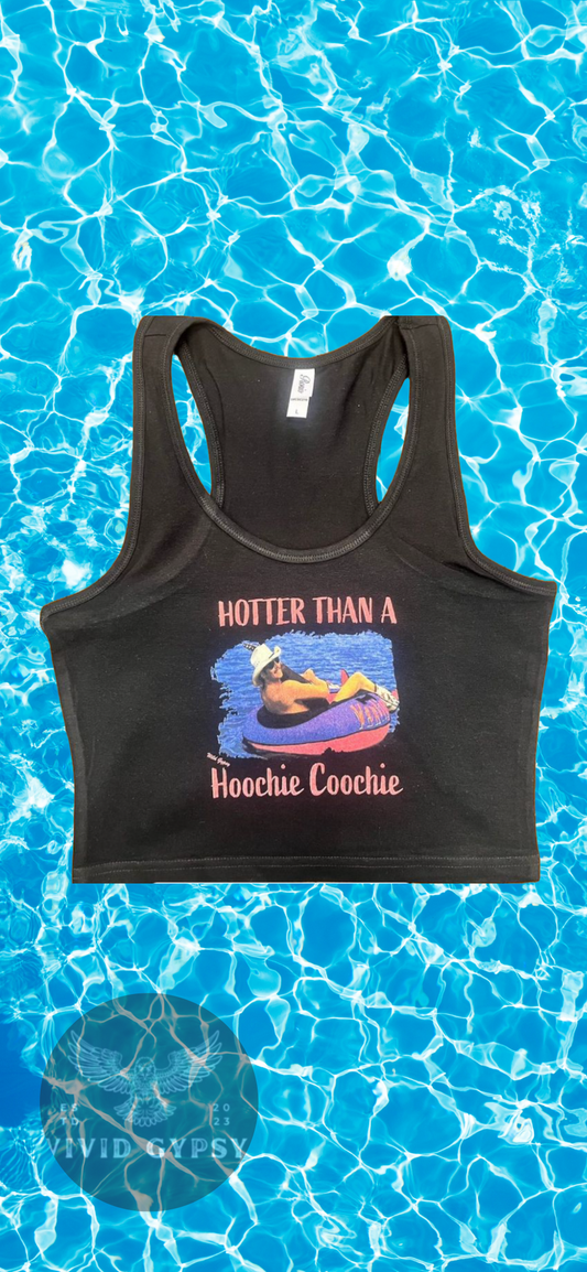 Hotter than a Hoochie Coochie - Black Crop Tank Top