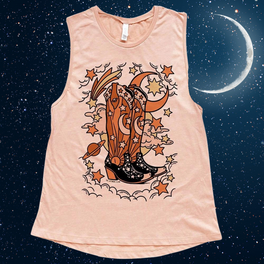 Cosmic Boots with Stars Tank in Heather Pink