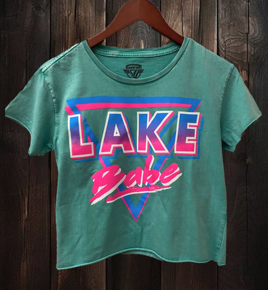 Lake Babe Regular Cropped Acid Wash T-Shirt
