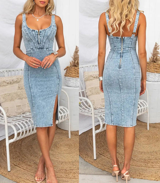Western Chic Women's U-Neck Denim Dress