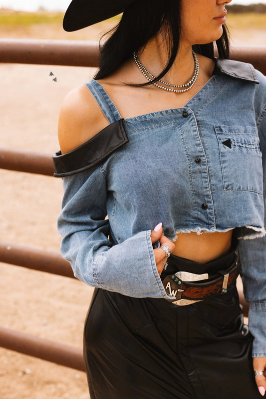 Denim Sidewinder Crop Top