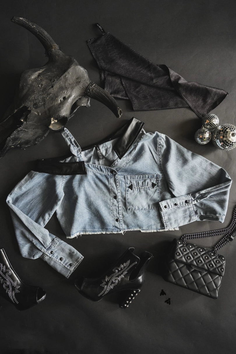 Denim Sidewinder Crop Top