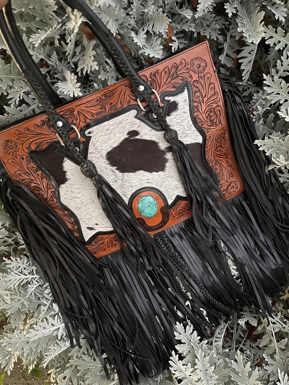 The Nashville Tote (with Fringe) Tooled Cowhide Tote Bag
