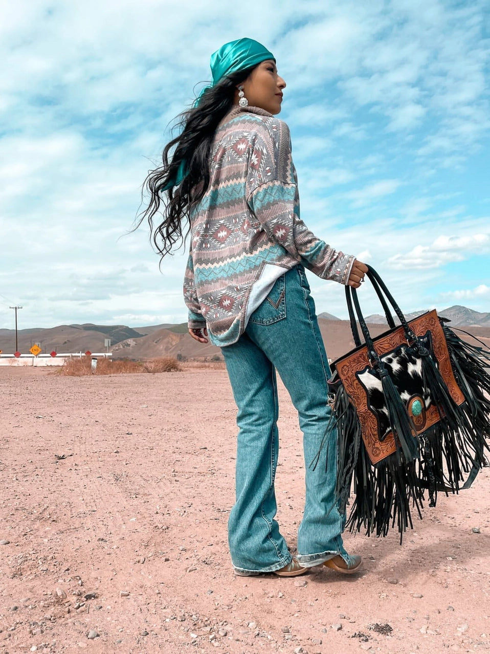 The Nashville Tote (with Fringe) Tooled Cowhide Tote Bag