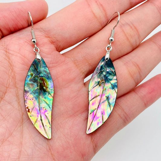 Leaf Shape Abalone Shell Dangle Earrings
