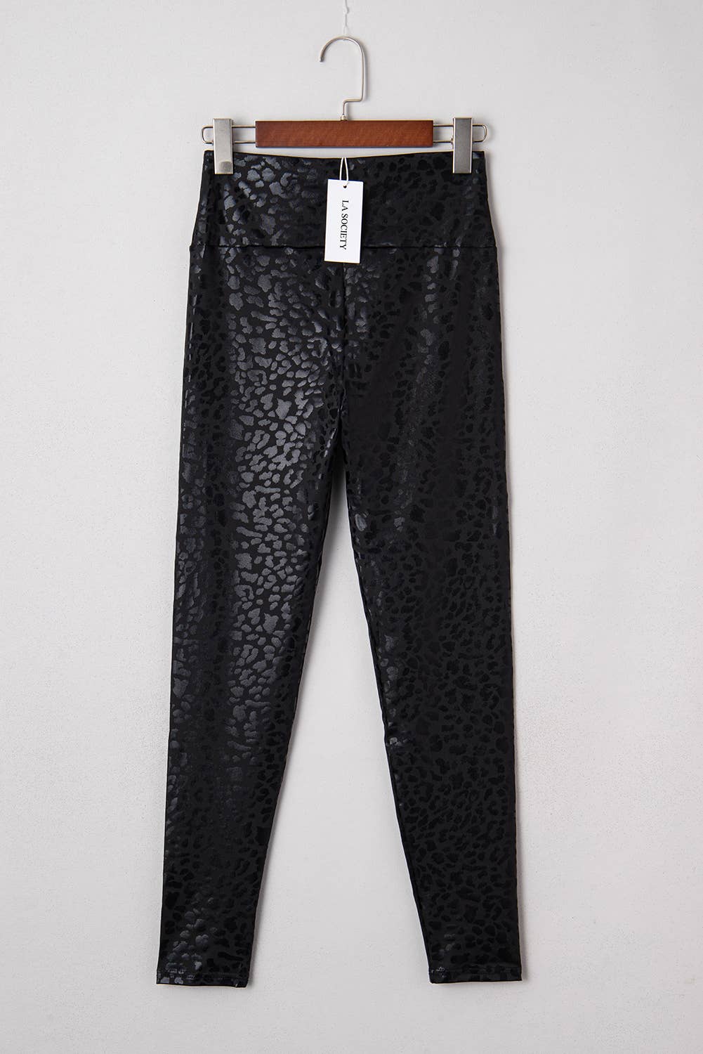 High Quality Black Shiny Leopard Textured Leggings