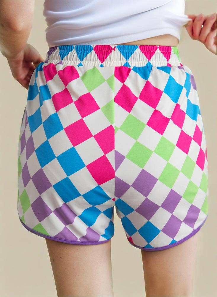 Checkered Drawstring Elastic Waist Casual Shorts