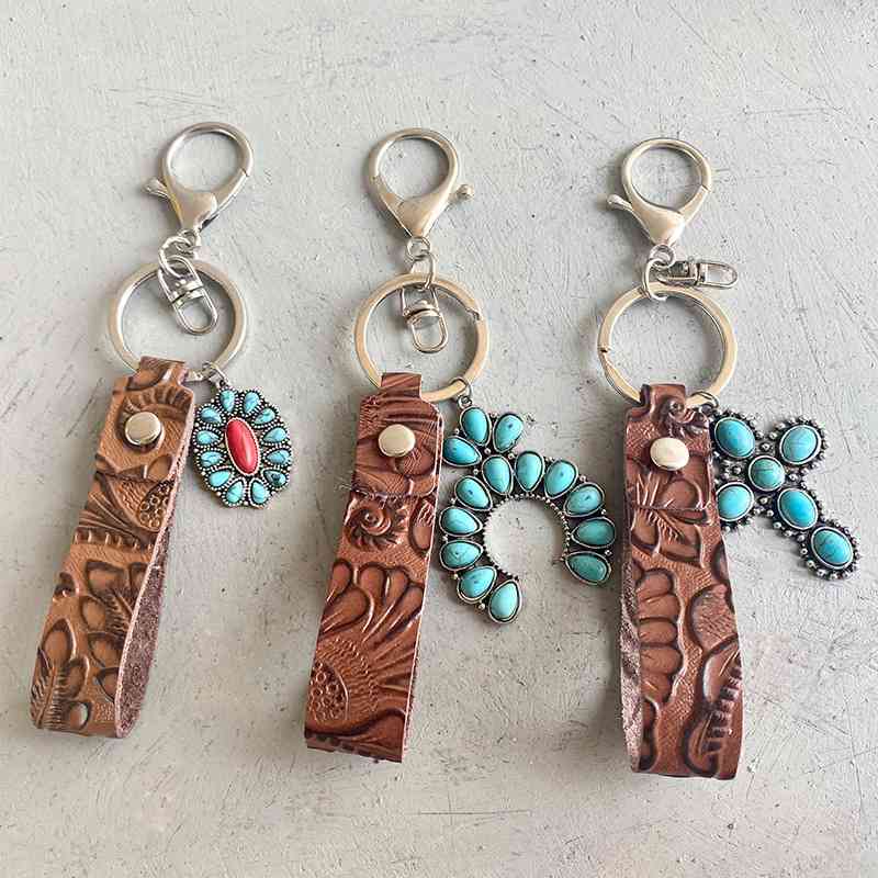 Turquoise Leather Key Chain