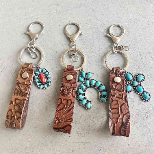 Turquoise Leather Key Chain