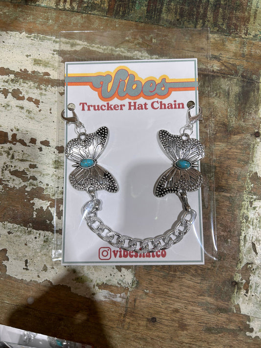 Turquoise & Embossed SilverButterfly Trucker Hat Chain