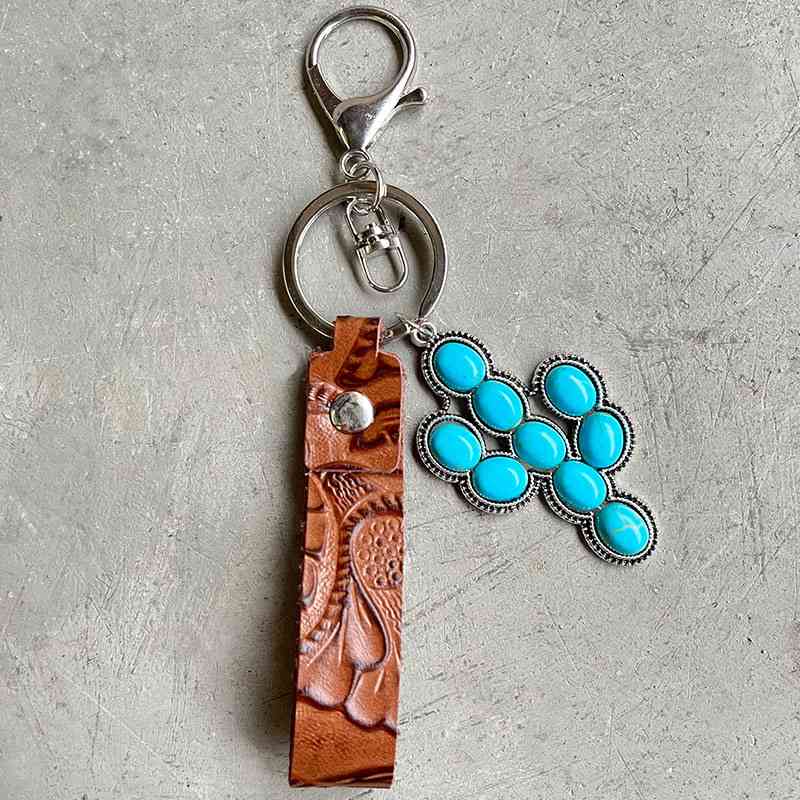Turquoise Leather Key Chain